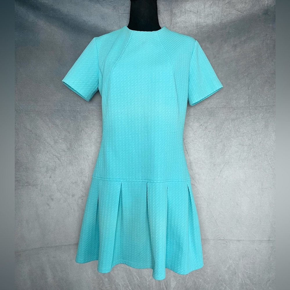VINTAGE Baby blue waffle texture pleated drop waist mini dress size medium